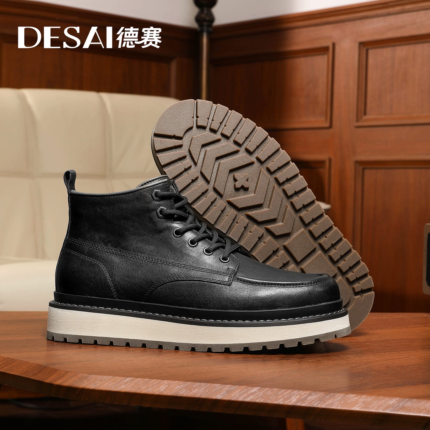 Desai Men's retro British style high top casual men's shoes warm thick sole cargo men's boots DS30172H