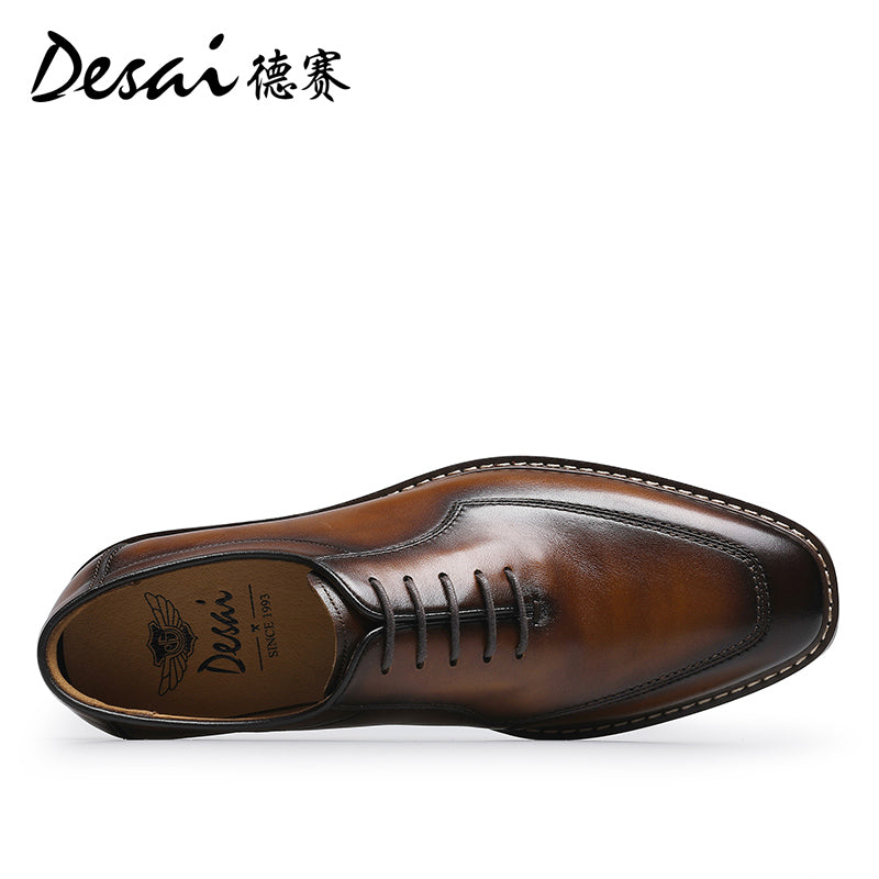 Desai new formal square head leather shoes business British men's Oxford shoes breathable soft sole leather rub color inside increasing men's shoes DS6017