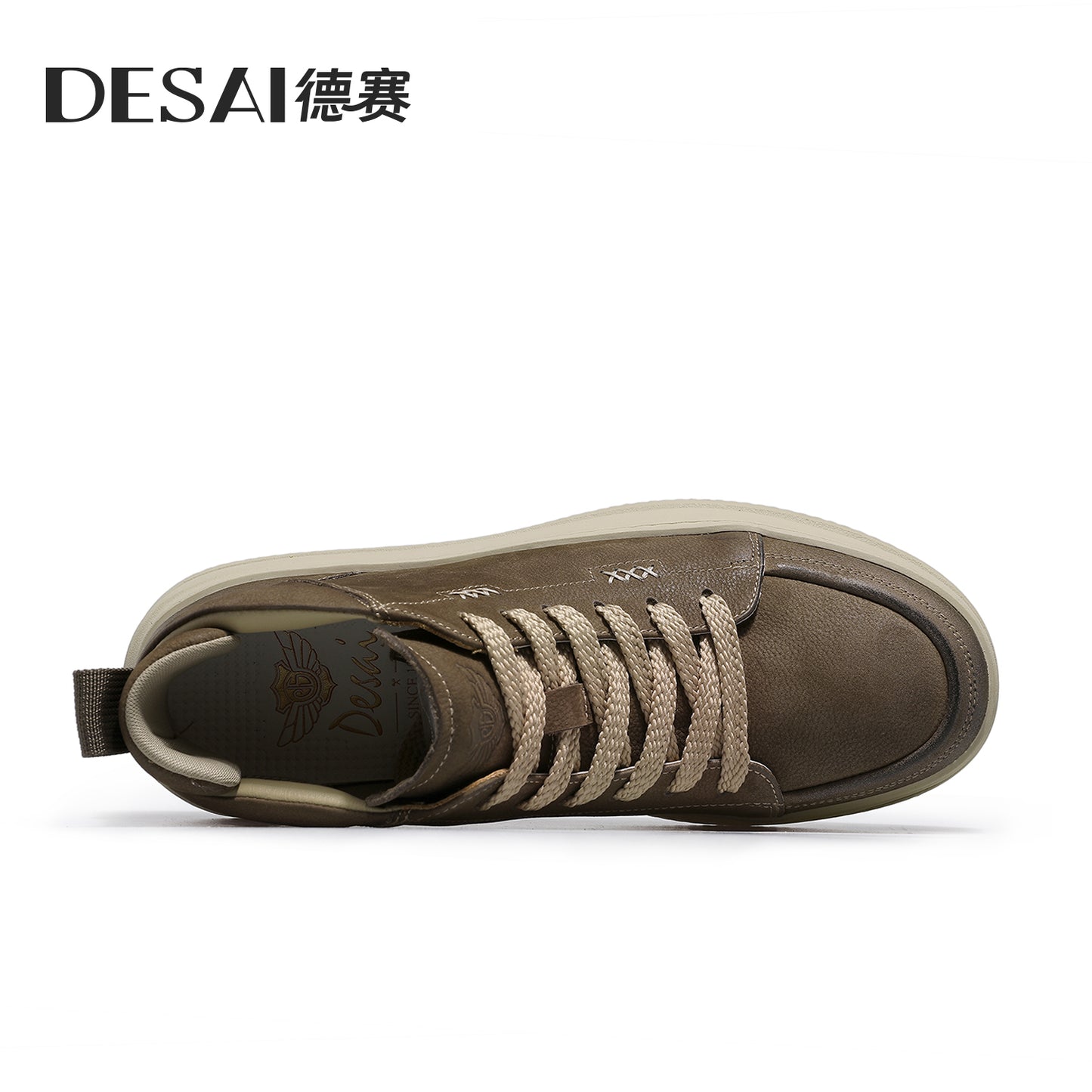 Desai [Vintage work shoes] Men's shoes Autumn and winter warm elevating board shoes men's casual leather high top Sneakers DS30160H