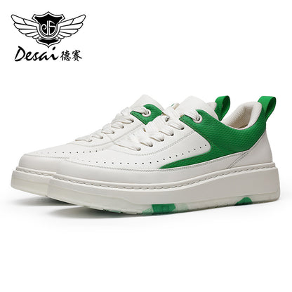 Desai Thick Sole Men's shoes , Small White Shoes , Round Toe Tie Up Color Blocking Casual Board sneakers, Increased Breathability, Versatile Sports Shoes DS3005