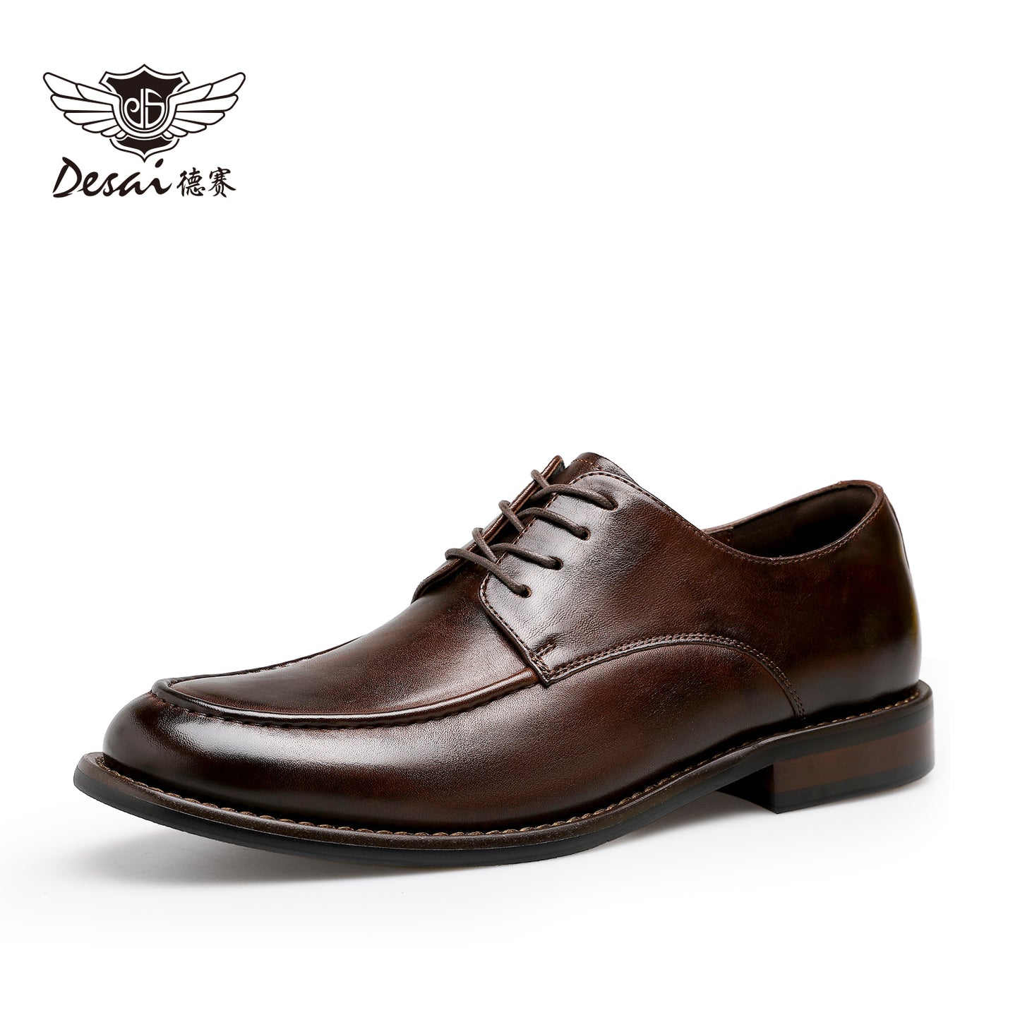 Desai [High-end horsehide] men's leather shoes business formal round head Derby shoes men's leather soft soled handmade footwear DS6036