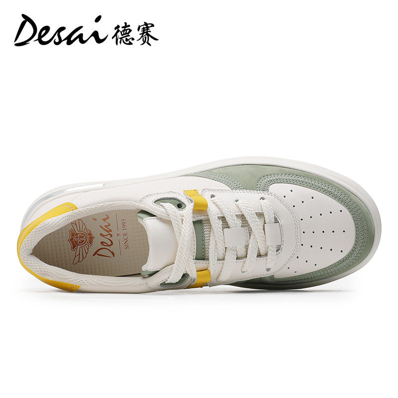 Desai Men's Shoes Summer 2024 New Genuine Leather Soft Sole Elevated sneakers Men's Perforated Breathable Casual Shoes Men's Board Shoes DS3051