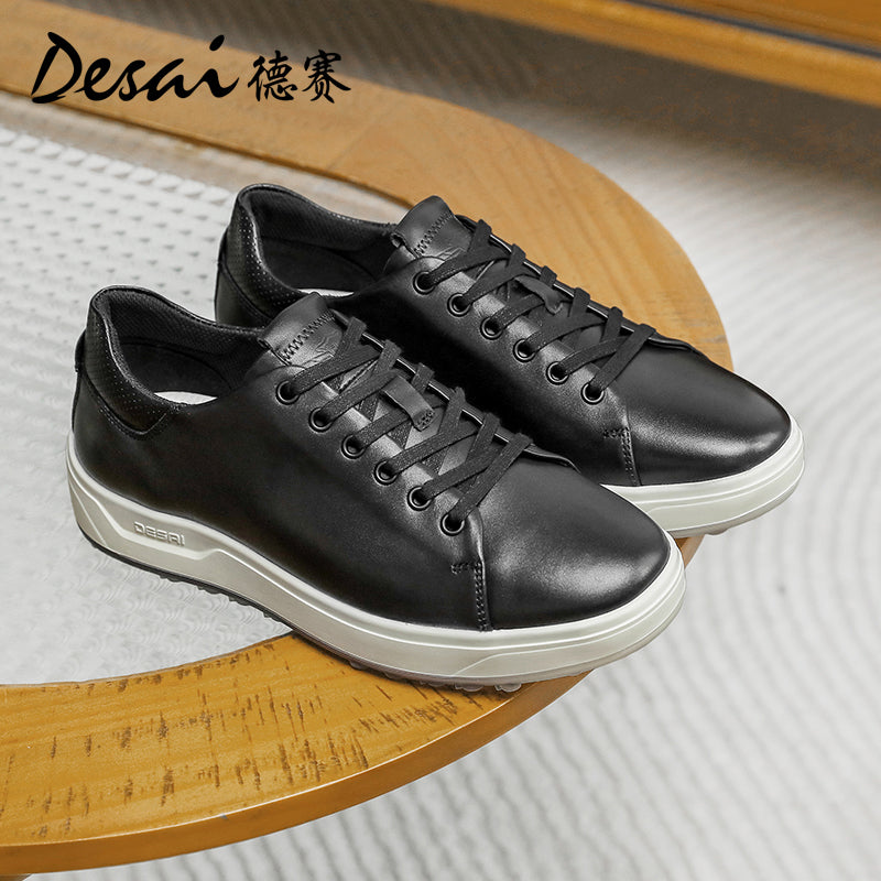 Desai Men's sneakers Summer Leather Breathable Shoes Men's Thick Sole Lightweight Casual Shoes Men's Soft Sole Versatile Men's Board Shoes DS3035