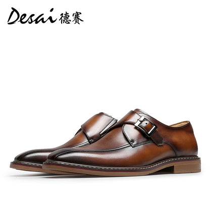 Desai Men's Business dress shoes Retro Polish Munk Shoes Leather Derby Shoes Heightening shoes Casual shoes DS6020