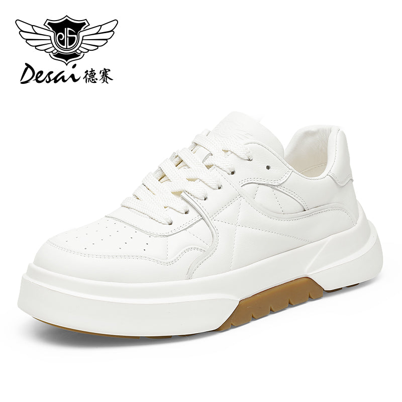 Desai Casual Leather Shoes Genuine Leather Thick Bottom Sneakers Laces Up  Breathable DS33139