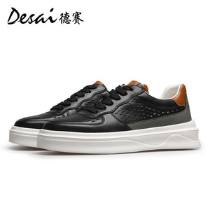 Desai Men's Shoes Summer Breathable Leather Perforated Casual Shoes Men's Board Shoes Thick Sole Increase Soft Sole Versatile Shoes DS3052