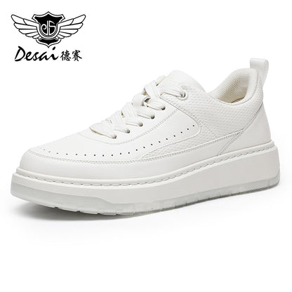 Desai Thick Sole Men's shoes , Small White Shoes , Round Toe Tie Up Color Blocking Casual Board sneakers, Increased Breathability, Versatile Sports Shoes DS3005