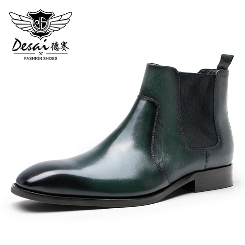 Desai New Men's Leather Shoes Low-heeled Beautiful Elastic Daily Boots DS155H-05