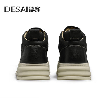 Desai [Vintage work shoes] Men's shoes Autumn and winter warm elevating board shoes men's casual leather high top Sneakers DS30160H