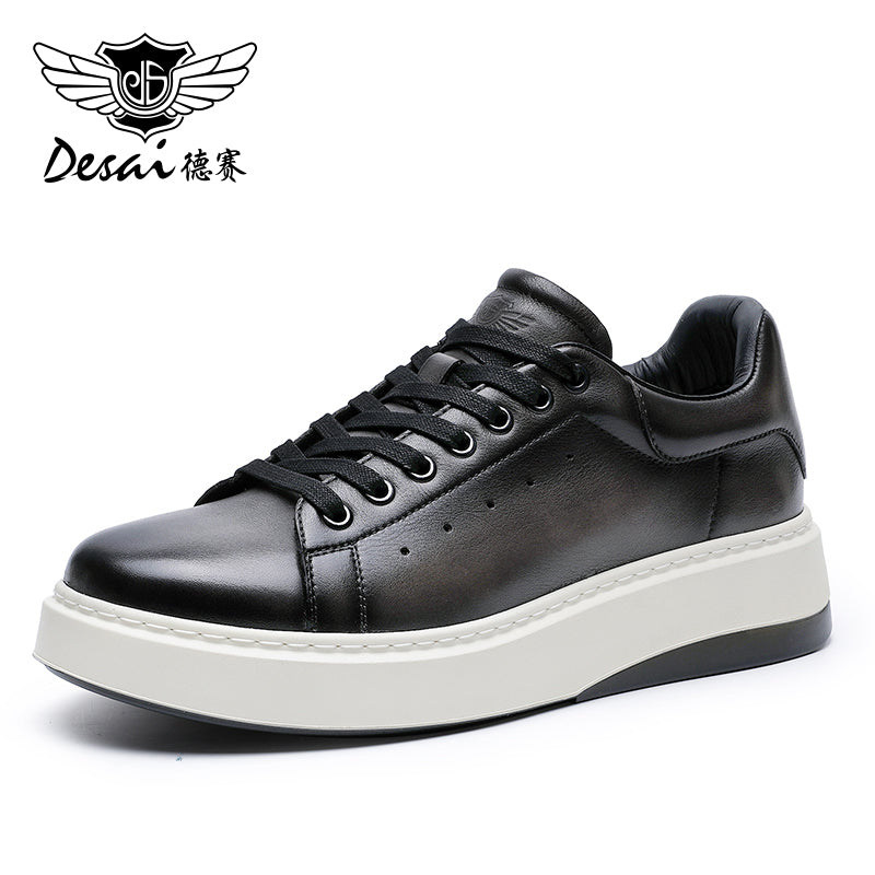 Desai Casual Leather Shoes Genuine Leather Thick Bottom Sneakers Laces Up autumn winter Breathable DS2863