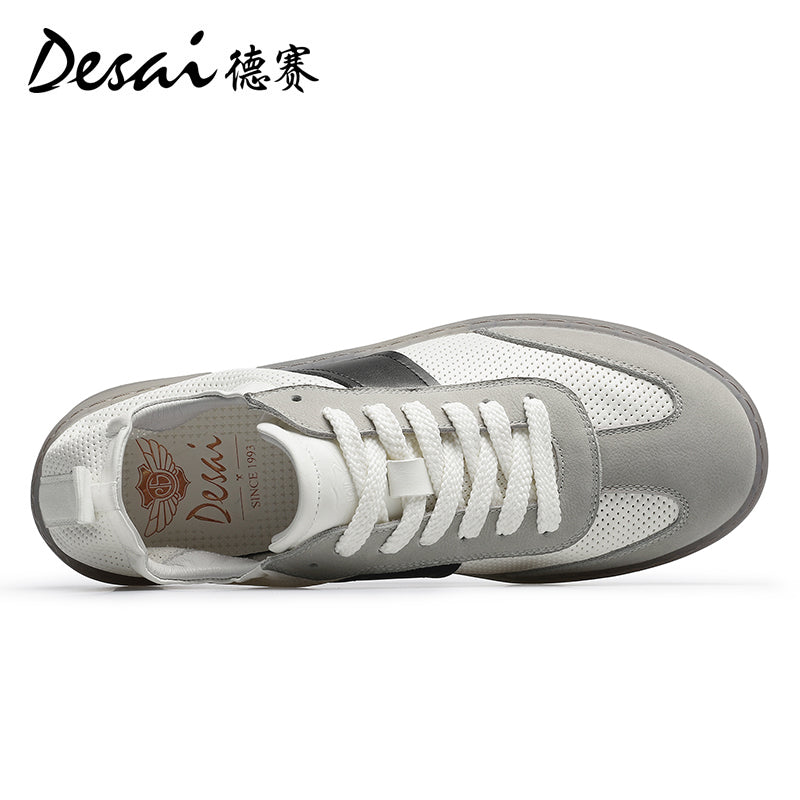 Desai Men's Shoes 2024 New Summer Breathable Perforated Desai Training Shoes Men's Board Shoes Genuine Leather Versatile Casual Shoes DS3077