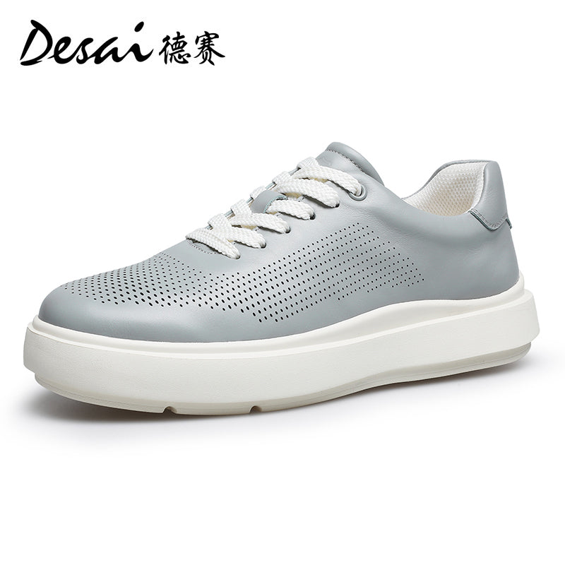 Desai Shoes Men's 2024 Summer Breathable Little White Shoes Men's Genuine Leather Lightweight Sports Shoes Thin Men's Casual Shoes DS3072