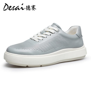 Desai Shoes Men's 2024 Summer Breathable Little White Shoes Men's Genuine Leather Lightweight Sports Shoes Thin Men's Casual Shoes DS3072