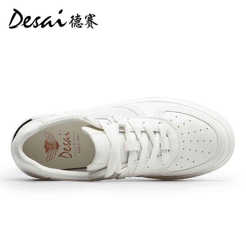 Desai Men's Shoes Summer 2024 New Genuine Leather Soft Sole Elevated sneakers Men's Perforated Breathable Casual Shoes Men's Board Shoes DS3051