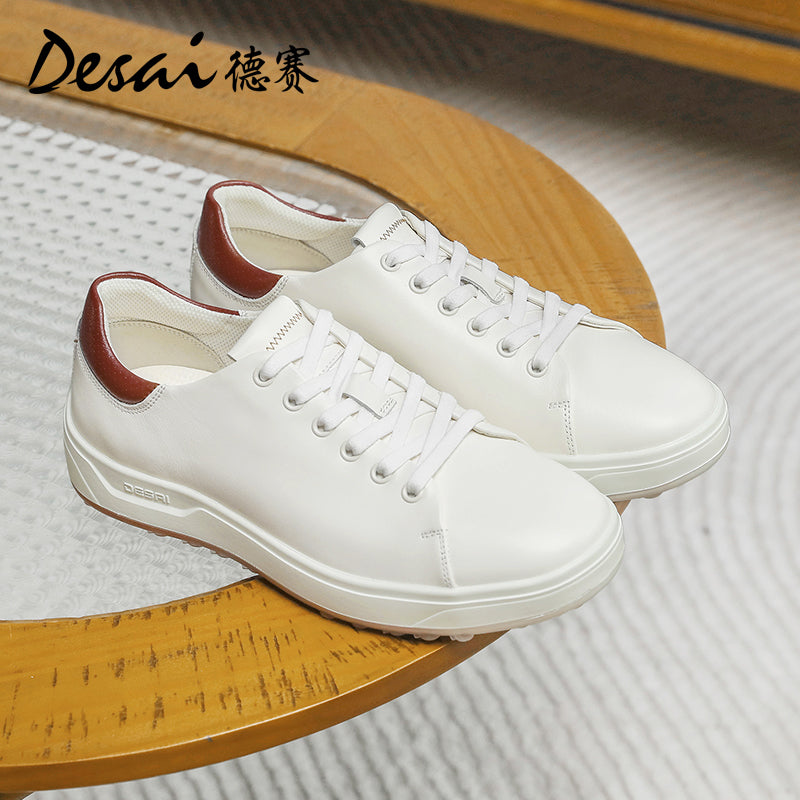 Desai Men's sneakers Summer Leather Breathable Shoes Men's Thick Sole Lightweight Casual Shoes Men's Soft Sole Versatile Men's Board Shoes DS3035