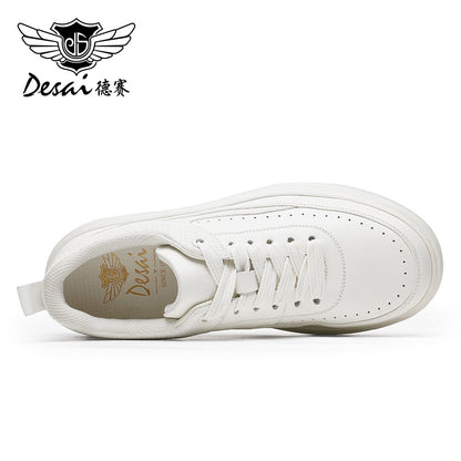 Desai Thick Sole Men's shoes , Small White Shoes , Round Toe Tie Up Color Blocking Casual Board sneakers, Increased Breathability, Versatile Sports Shoes DS3005