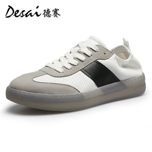 Desai Men's Shoes 2024 New Summer Breathable Perforated Desai Training Shoes Men's Board Shoes Genuine Leather Versatile Casual Shoes DS3077