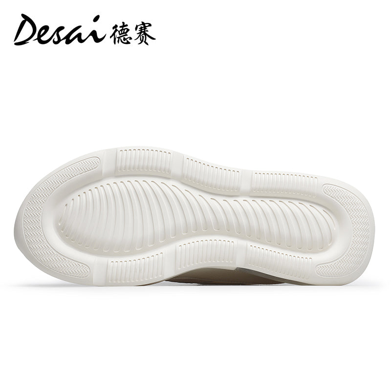 Desai Shoes Men's Summer Breathable Mesh Casual Shoes Air Cushioned Shock Absorbing Sports Running Shoes Genuine Leather Thick Sole Small White Shoes DS2059