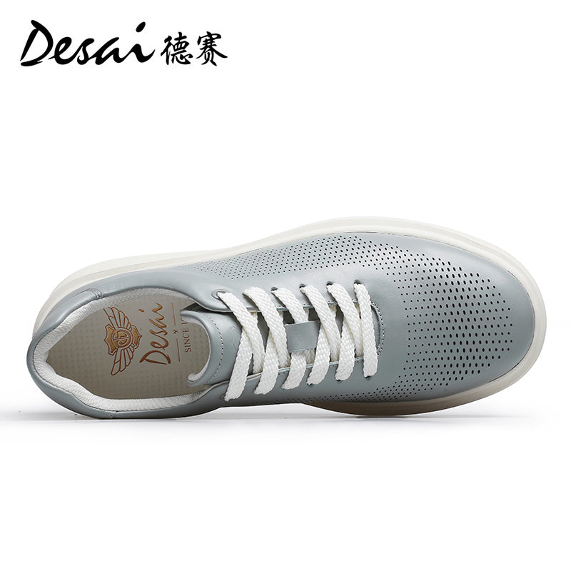 Desai Shoes Men's 2024 Summer Breathable Little White Shoes Men's Genuine Leather Lightweight Sports Shoes Thin Men's Casual Shoes DS3072