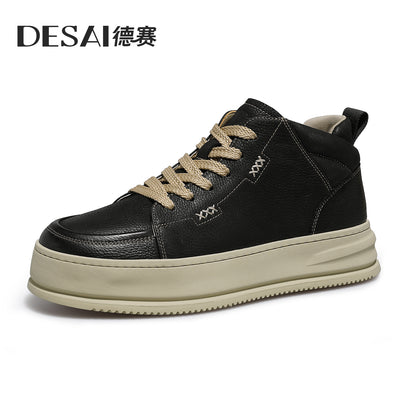 Desai [Vintage work shoes] Men's shoes Autumn and winter warm elevating board shoes men's casual leather high top Sneakers DS30160H