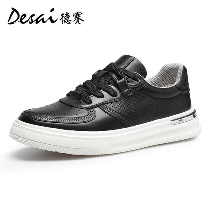 Desai Men's Shoes Summer 2024 New Genuine Leather Soft Sole Elevated sneakers Men's Perforated Breathable Casual Shoes Men's Board Shoes DS3051