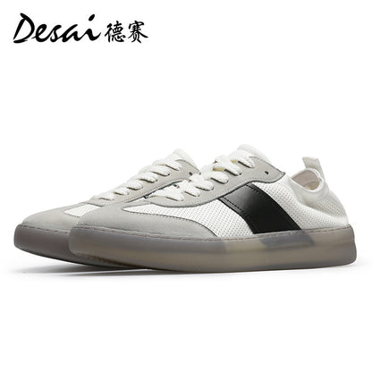 Desai Men's Shoes 2024 New Summer Breathable Perforated Desai Training Shoes Men's Board sneakers Genuine Leather Versatile Casual Shoes DS3077