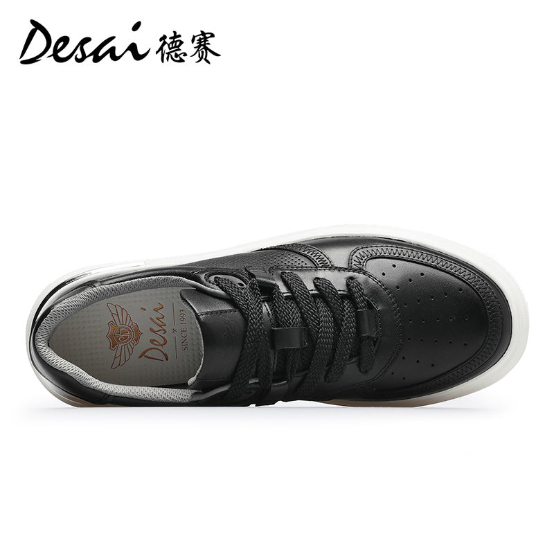 Desai Men's Shoes Summer 2024 New Genuine Leather Soft Sole Elevated sneakers Men's Perforated Breathable Casual Shoes Men's Board Shoes DS3051