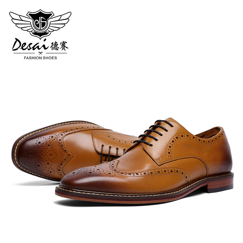 Desai Men Derby handmade leather shoes Casual dress shoes top cowhide leather shoes DS6737