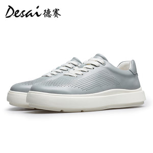 Desai Shoes Men's 2024 Summer Breathable Little White Shoes Men's Genuine Leather Lightweight Sports Shoes Thin Men's Casual Shoes DS3072