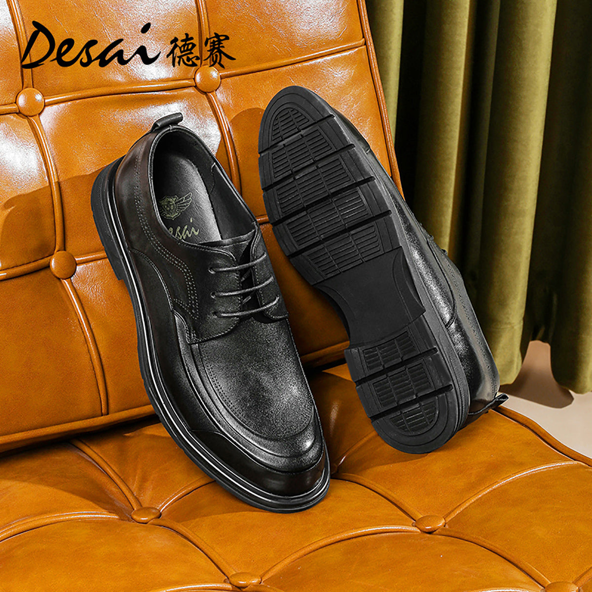 Desai British Style Casual Leather Shoes Men's Business Formal Round Head Derby Shoes Men's Leather Vintage Handmade Men's Shoes DS6008