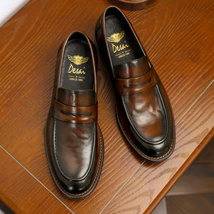 DS1309  Desai Men spring and summer leather loafers one step on shoes Casual dress shoes top cowhide leather shoes