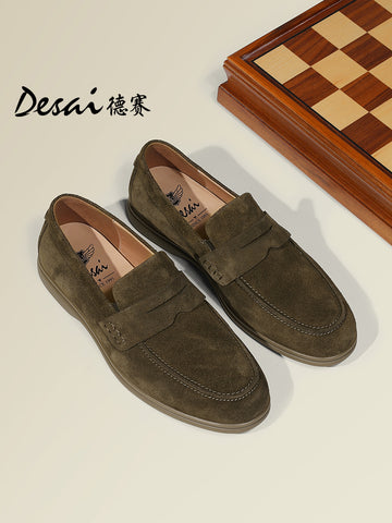 DESAI Men spring and summer leather loafers one step on shoes Casual dress shoes top cowhide leather shoes DS1309