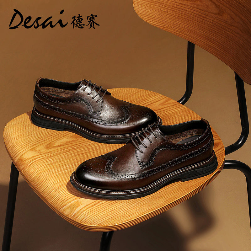 DESAI Men spring and summer leather loafers one step on shoes Casual dress shoes top cowhide leather shoes DS1009