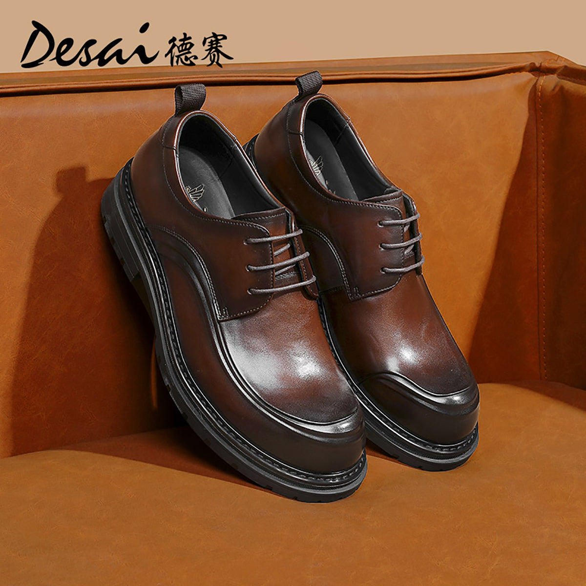 Desai Shoes For Men Derby Shoes classic men's shoes lace-up gentleman leather shoes custom wedding shoes shoes elegant men's shoes Brown DS6006