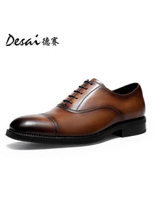 DESAI Men's Business Dress Casual Shoes Soft Genuine Leather Fashion Mens Comfortable Oxford DS6003