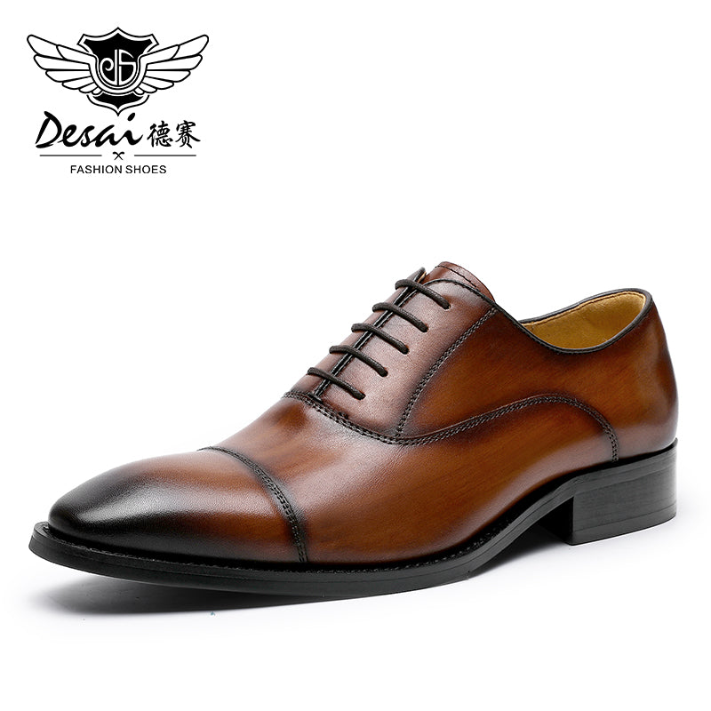 Desai Formal Dress Triple Joint Oxfords Office Genuine Leather Wedding Lace Up Spring For Men 8988