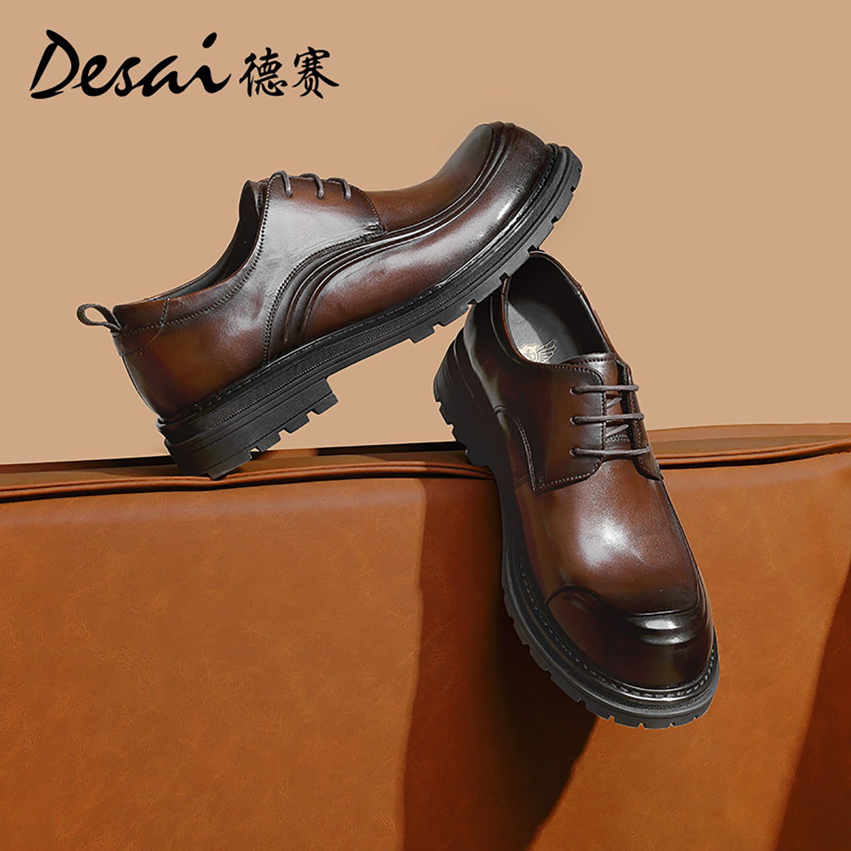 Desai Shoes For Men Derby Shoes classic men's shoes lace-up gentleman leather shoes custom wedding shoes shoes elegant men's shoes Brown DS6006