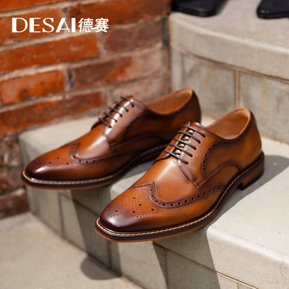 Desai New Arrivals Men Business Dress Shoes Genuine Leather Brock Retro Gentleman Shoes Formal Carved Brogue Shoes Men DS6737