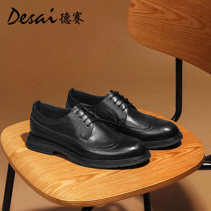 DESAI Men spring and summer leather loafers one step on shoes Casual dress shoes top cowhide leather shoes DS1009