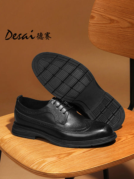 DESAI Men spring and summer leather loafers one step on shoes Casual dress shoes top cowhide leather shoes DS1009