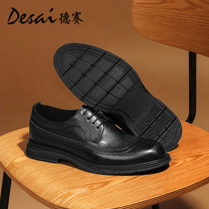 DESAI Men spring and summer leather loafers one step on shoes Casual dress shoes top cowhide leather shoes DS1009