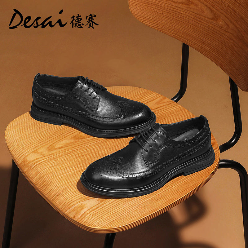 DESAI Men spring and summer leather loafers one step on shoes Casual dress shoes top cowhide leather shoes DS1009