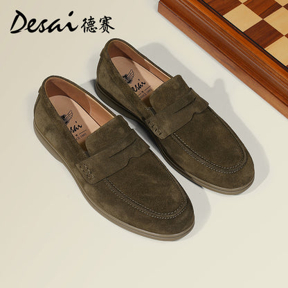 DESAI Men spring and summer leather loafers one step on shoes Casual dress shoes top cowhide leather shoes DS1012