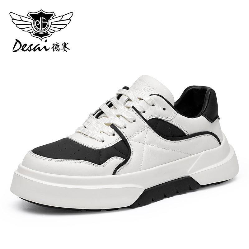 Desai Casual Leather Shoes Genuine Leather Thick Bottom Sneakers Laces Up  Breathable DS33139