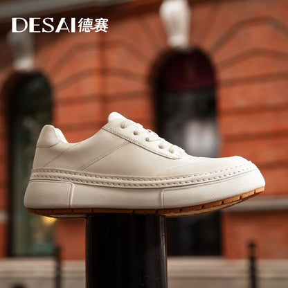 Desai [Cowhide upgrade more comfortable] Autumn and winter leather soft thick sole increase sneakers casual men's shoe DS30106