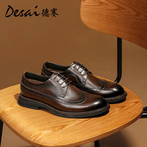 DESAI Men spring and summer leather loafers one step on shoes Casual dress shoes top cowhide leather shoes DS1009