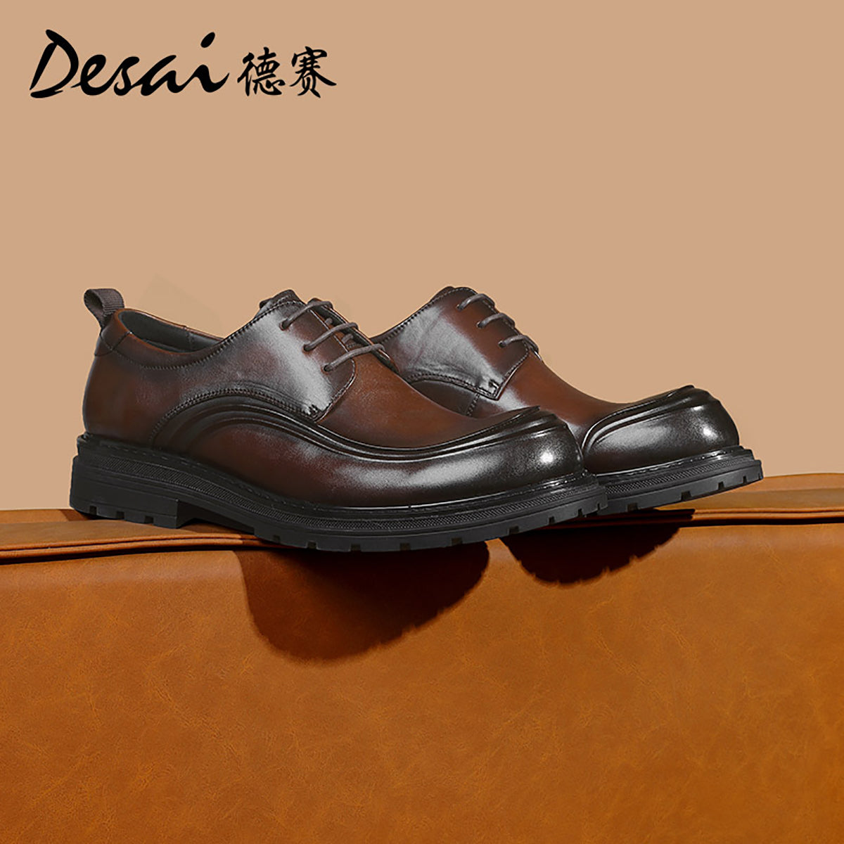 Desai Shoes For Men Derby Shoes classic men's shoes lace-up gentleman leather shoes custom wedding shoes shoes elegant men's shoes Brown DS6006