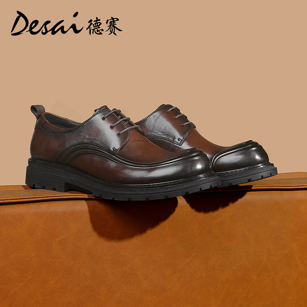 DS6006 Desai Shoes For Men Derby Shoes classic men's shoes lace-up gentleman leather shoes custom wedding shoes shoes elegant men's shoes Brown