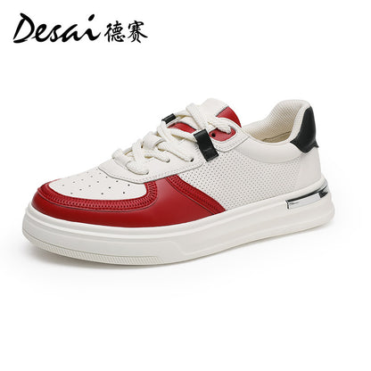 Desai Men's Shoes Summer 2024 New Genuine Leather Soft Sole Elevated sneakers Men's Perforated Breathable Casual Shoes Men's Board Shoes DS3051