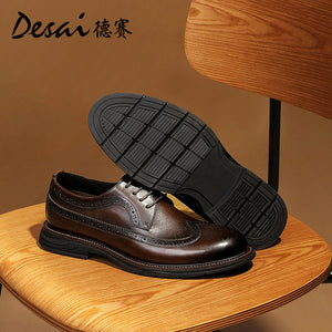 DESAI Men spring and summer leather loafers one step on shoes Casual dress shoes top cowhide leather shoes DS1009